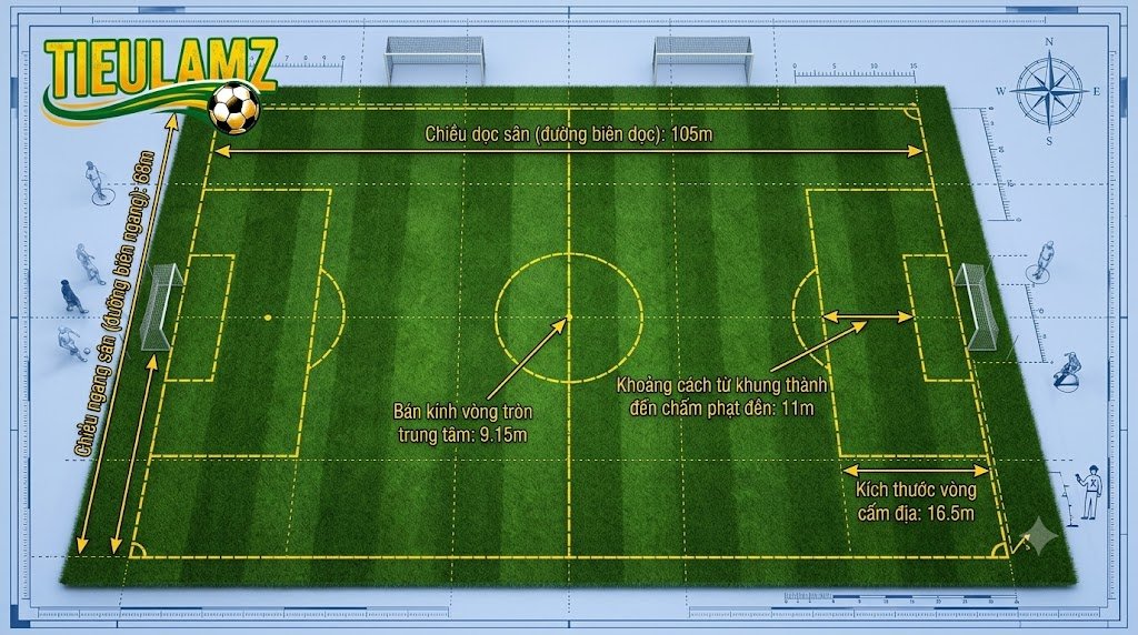 Kích Thước Sân Bóng Đá Tiêu Chuẩn 11, 7, 5 Người (Luật FIFA)