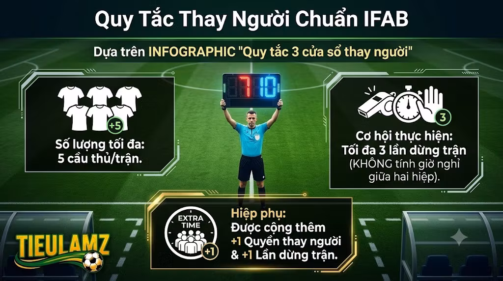 Luật thay người trong bóng đá: Quy định 5 cầu thủ và lịch sử